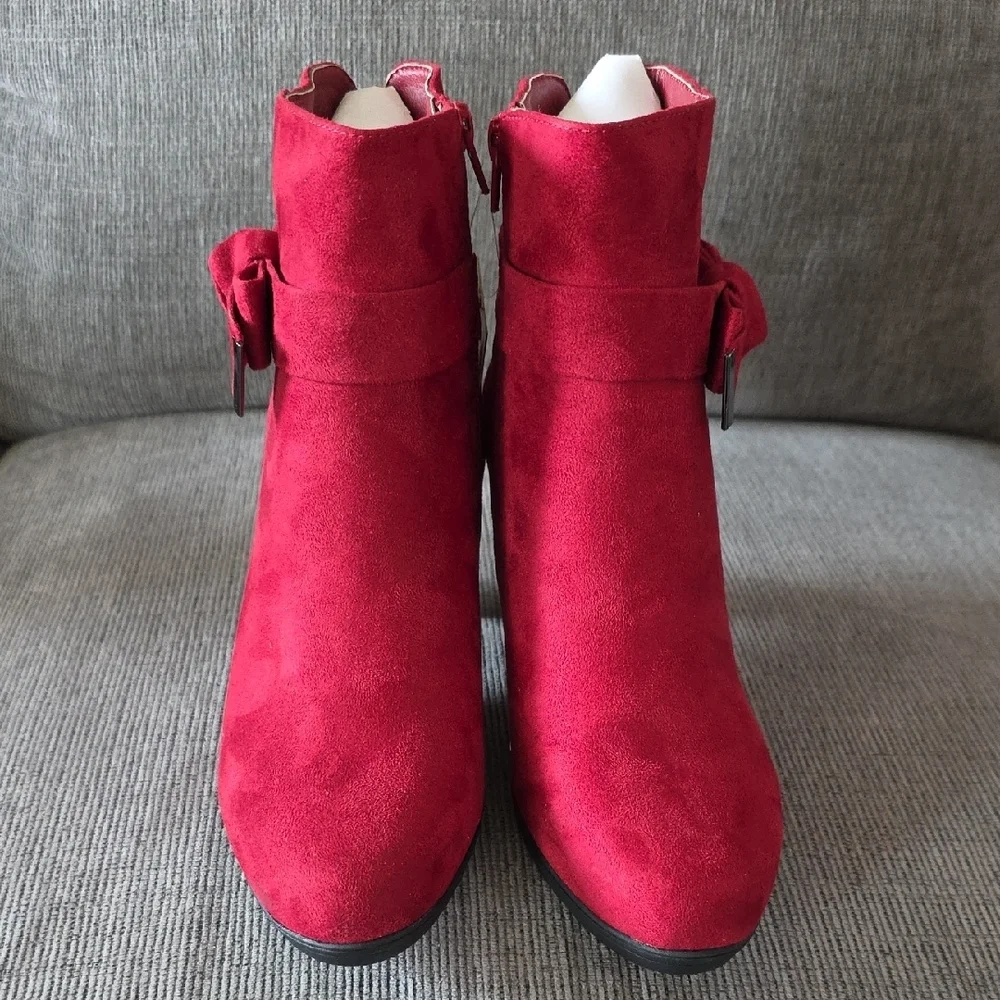 Elegant Women's Dark Red Suede Ankle Boots By Mysoft, Size 9, NWT, 3 Inch Heel - Picture 3 of 15
